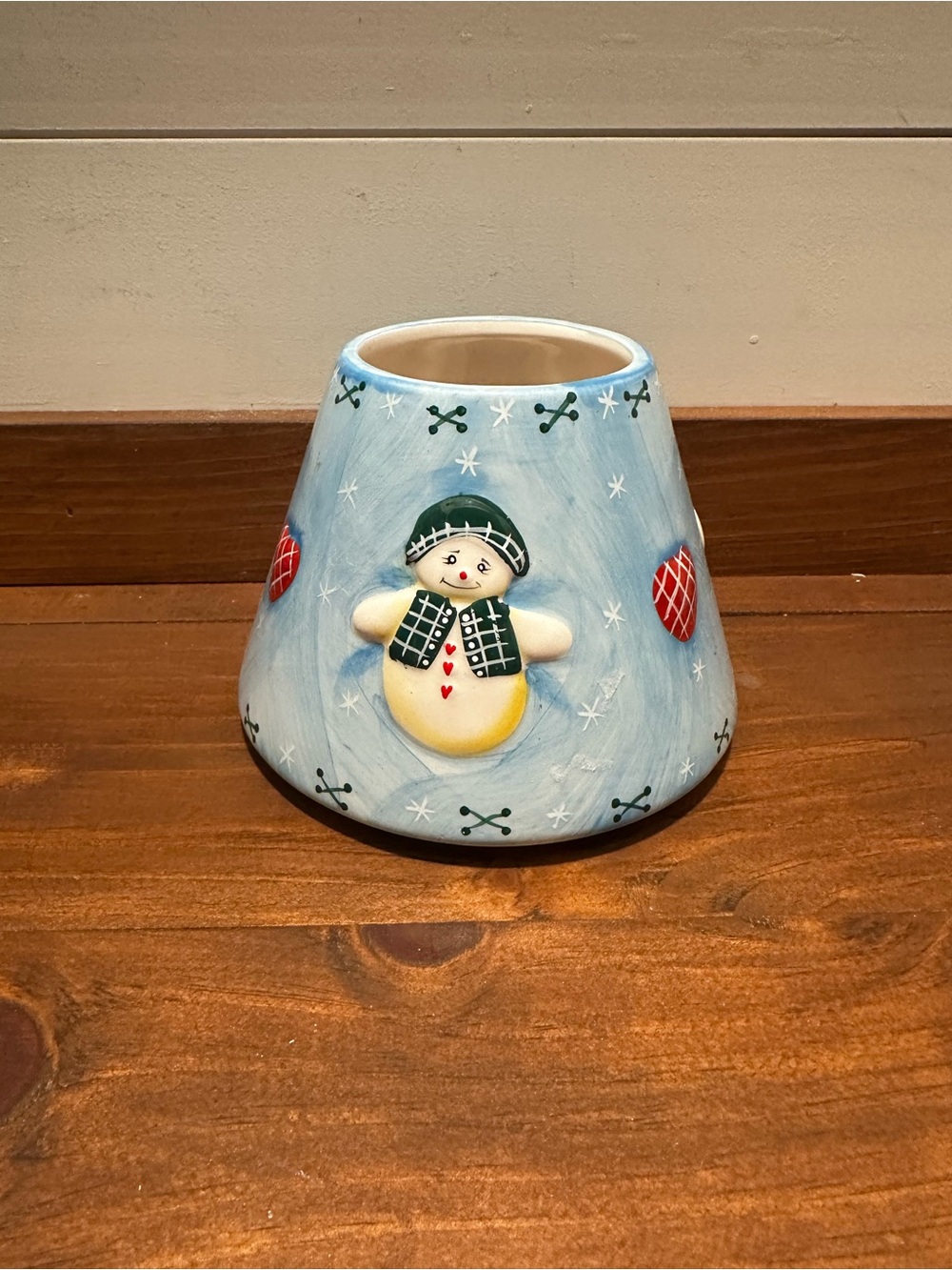 Yankee Candle Ceramic Jar Candle Shade With 3D Snowman And Hearts Christmas